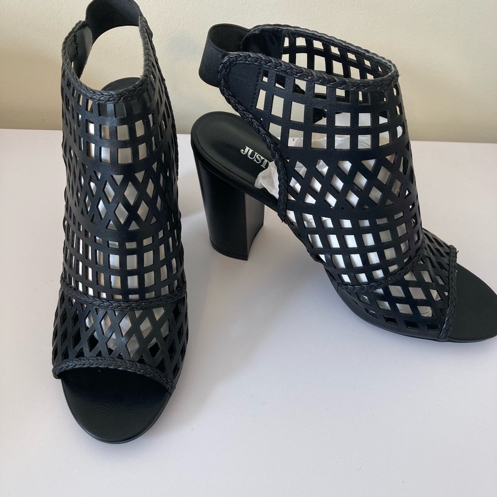 BRAND NEW Black laser cut peep toe mule (women 12)